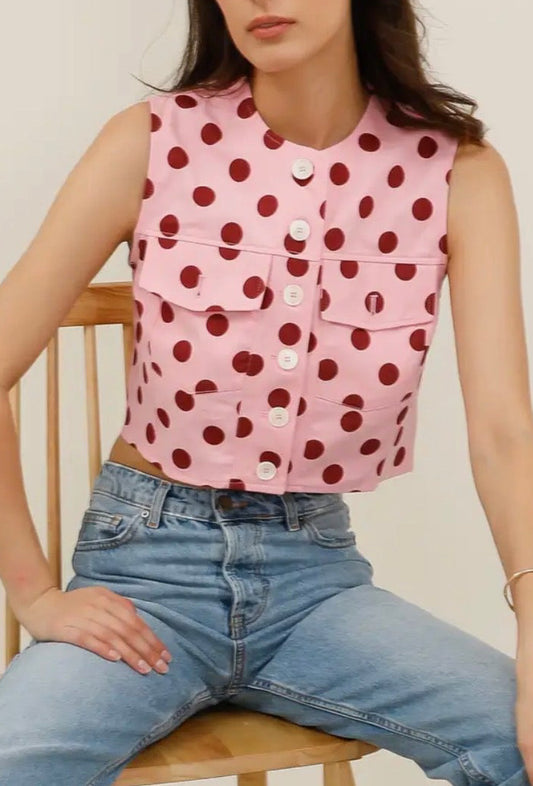 Denim Weste Polkdots
