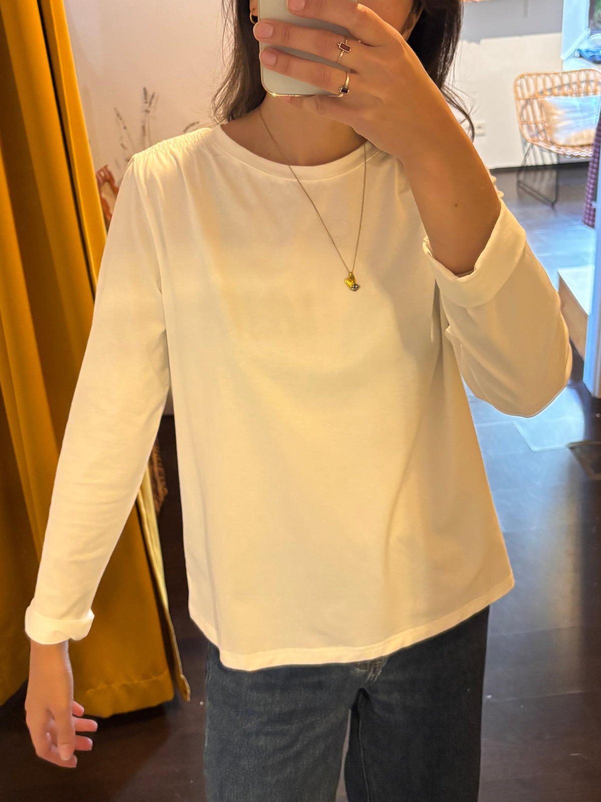 Baumwoll Longsleeve Thea mit Raffdetail