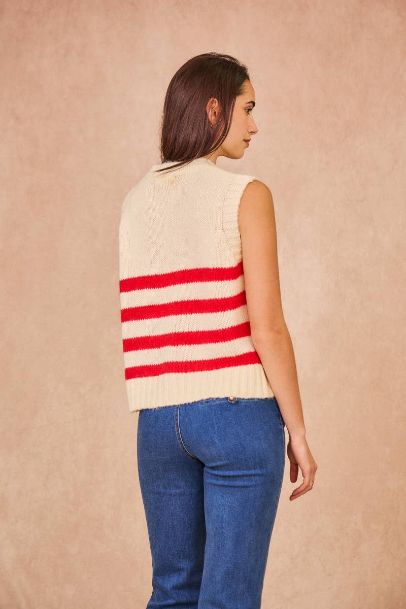 MARTINE - Ärmellose Strickweste in red stripe