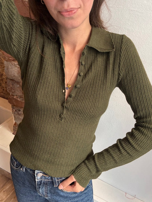 Strick Polo Ginny in Oliv