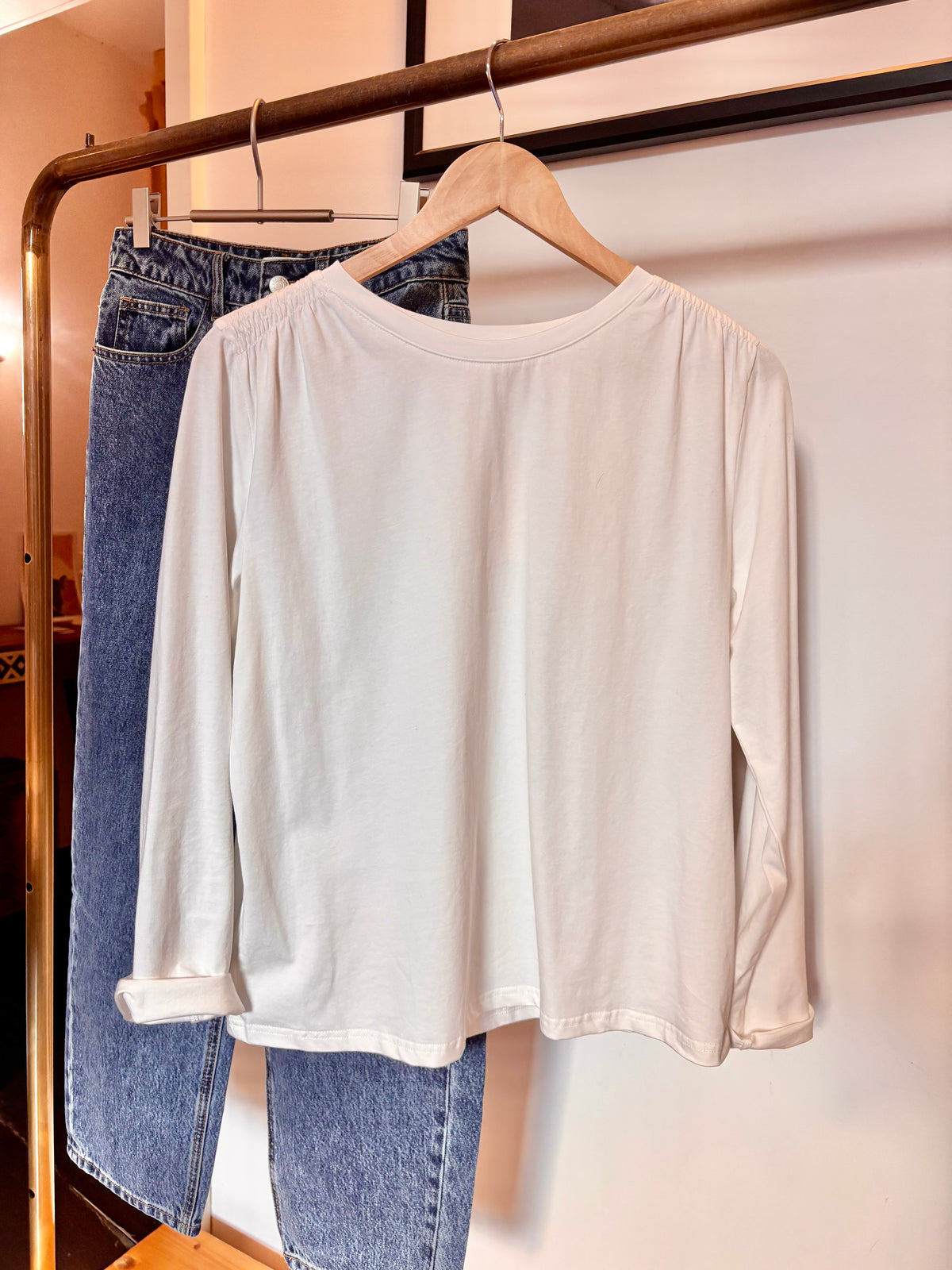 Baumwoll Longsleeve Thea mit Raffdetail