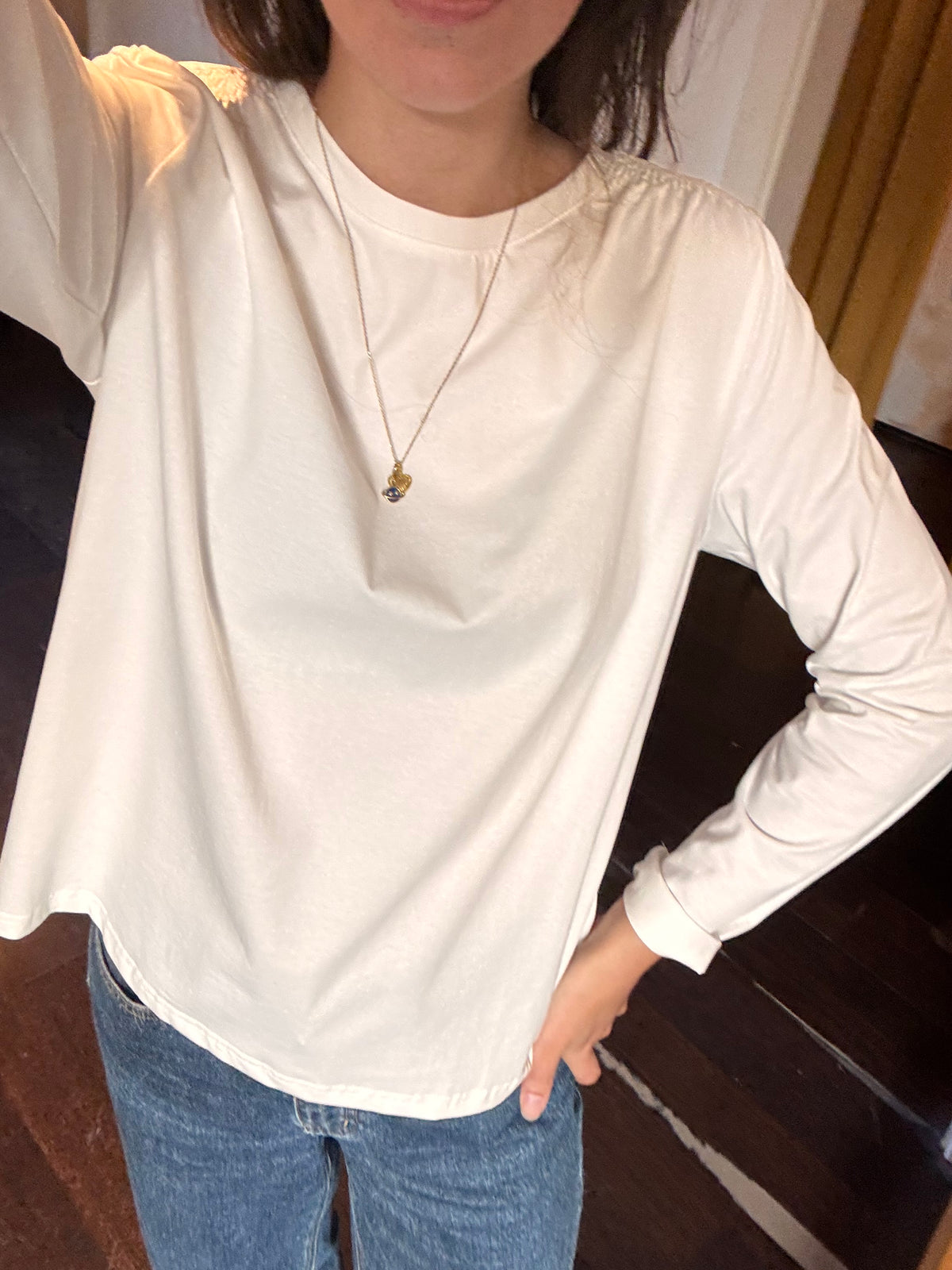 Baumwoll Longsleeve Thea mit Raffdetail