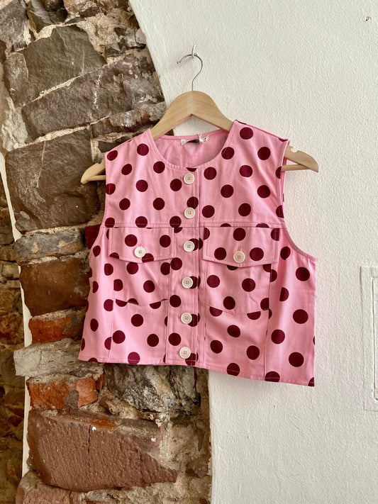 Denim Weste Polkdots