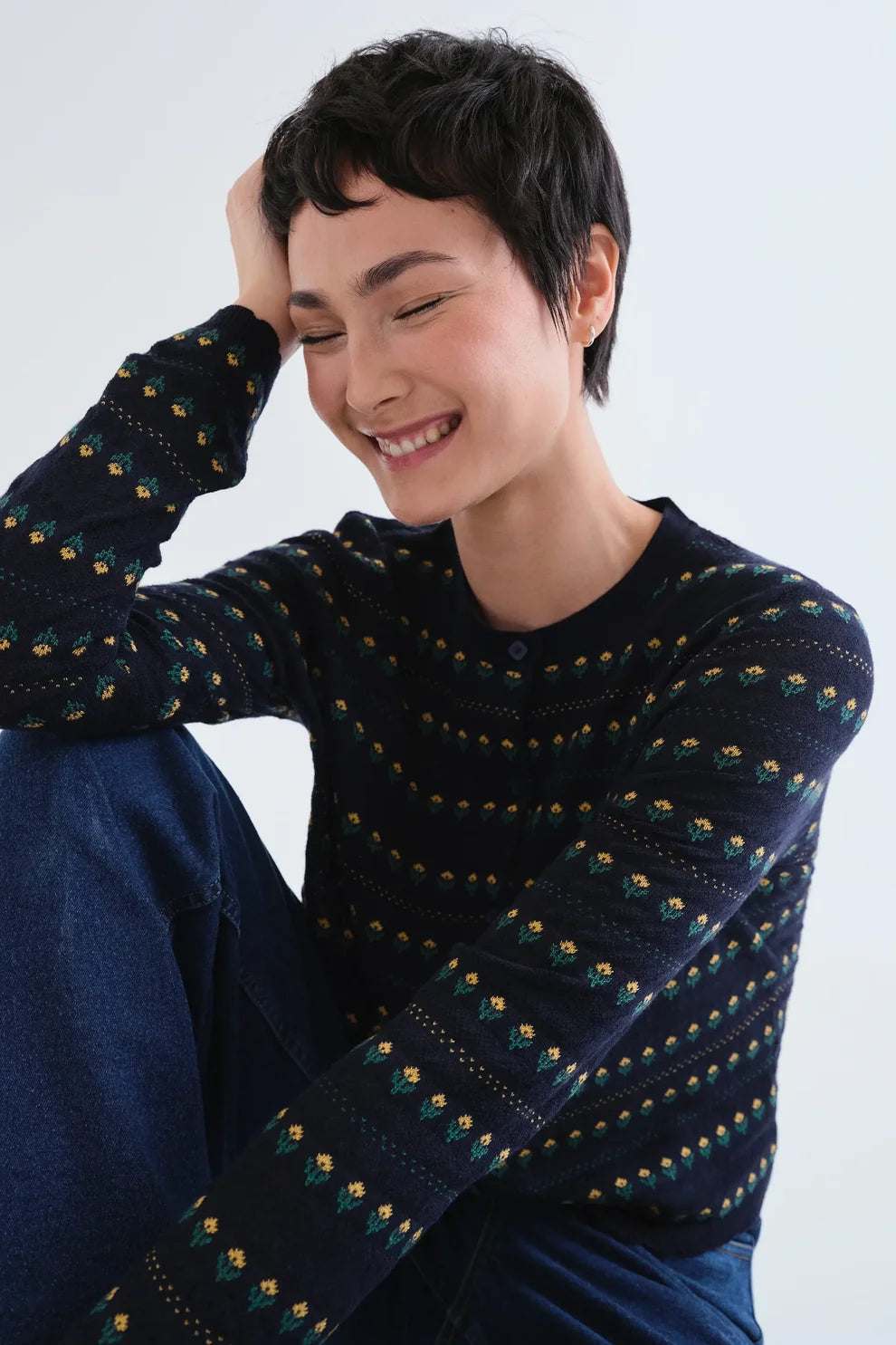 Cardigan in Black Flower