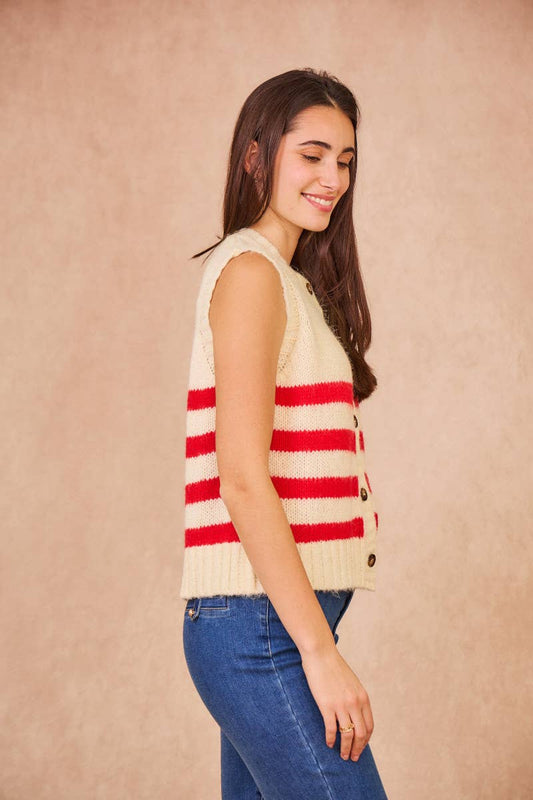 MARTINE - Ärmellose Strickweste in red stripe