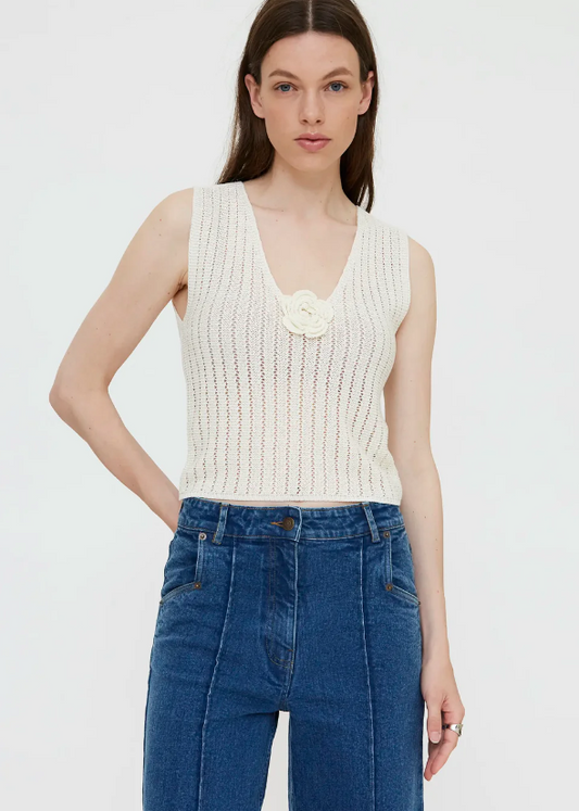 Häkeltop Flower offwhite